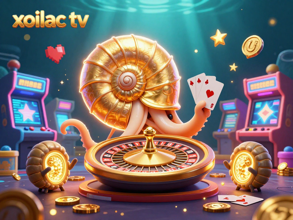 Engage your luck with xoilac tv's vibrant casino scene featuring 3D nautilus and poker cards.