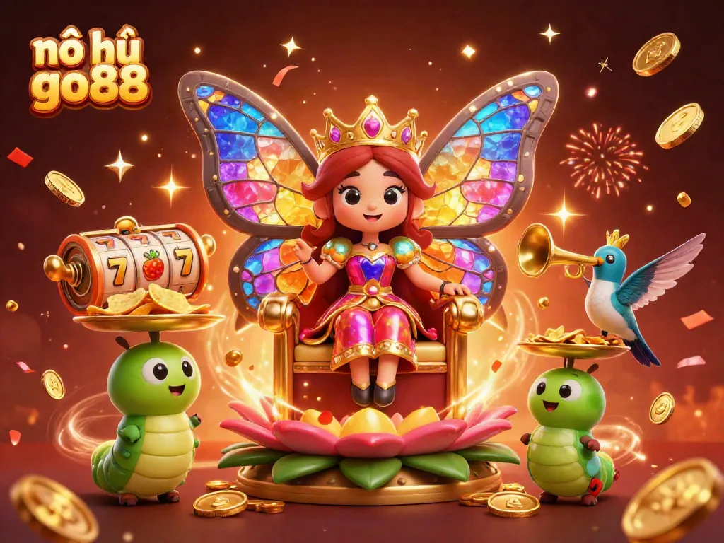 Experience nổ hũ go88 with vibrant slot reels and colorful jackpot elements in a dynamic casino scene.