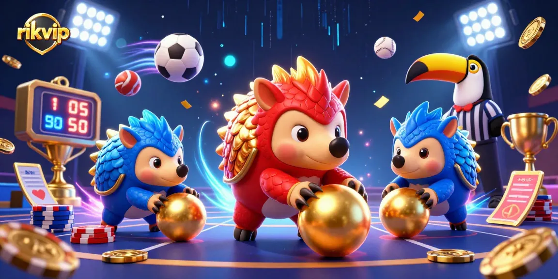 Experience thrilling wins at rikvip with dynamic pangolin characters in an exciting casino scene.