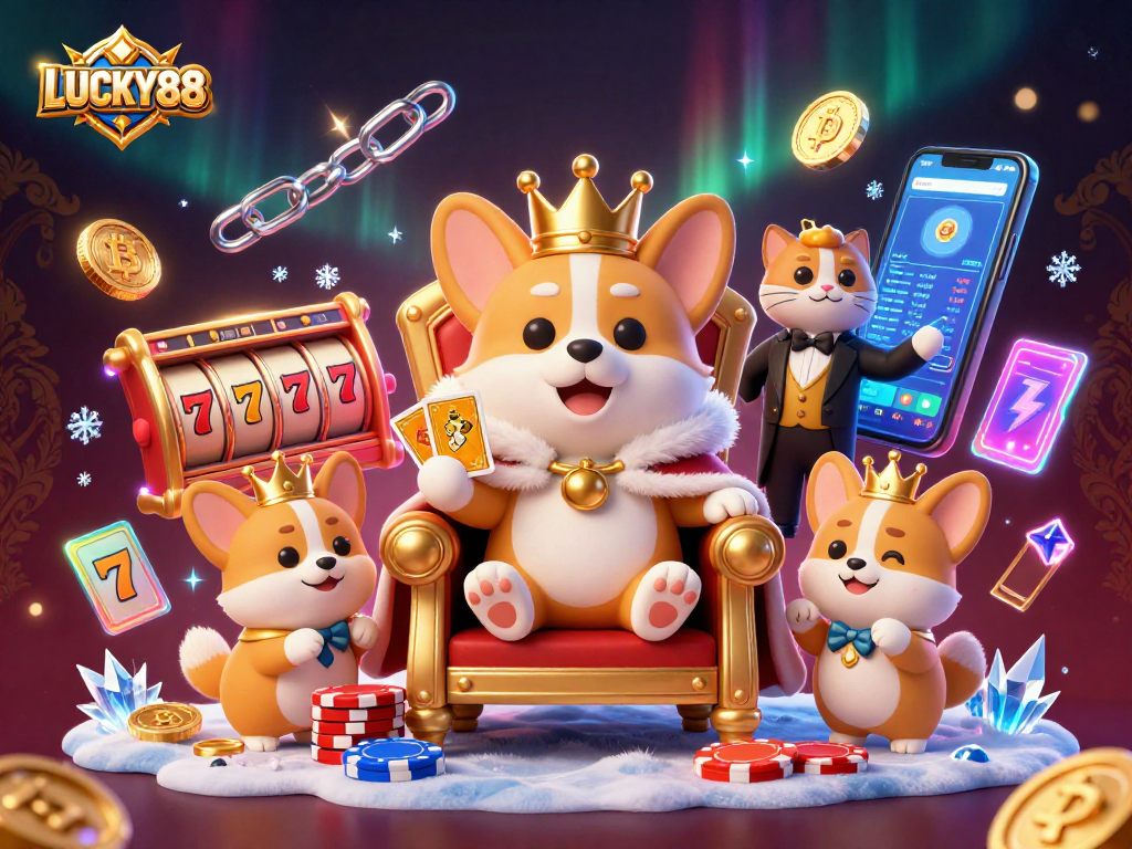 Engage with LUCKY88 by exploring slots and jackpots in a vibrant 3D casino scene