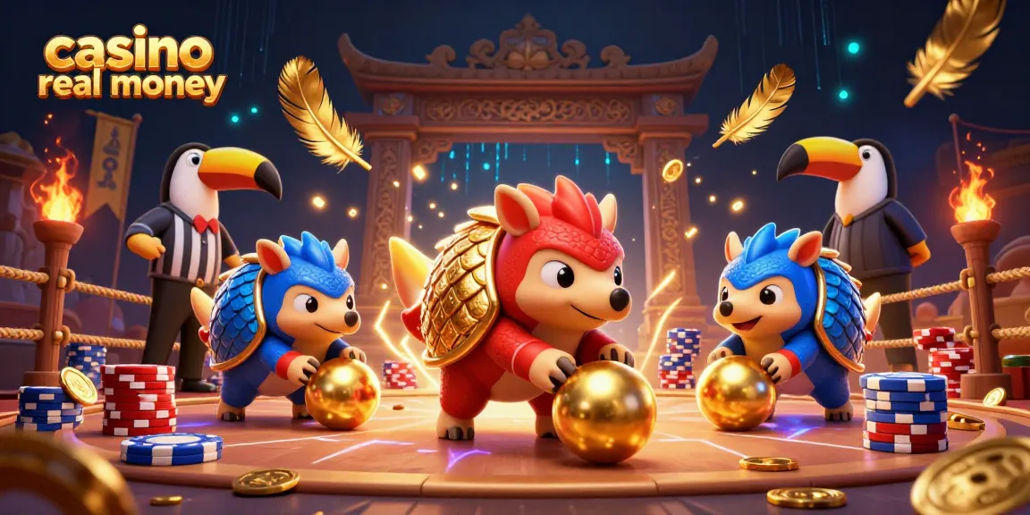 This vibrant scene illustrates rival pangolins in colorful armor playing poker and celebrating at a casino real money event.