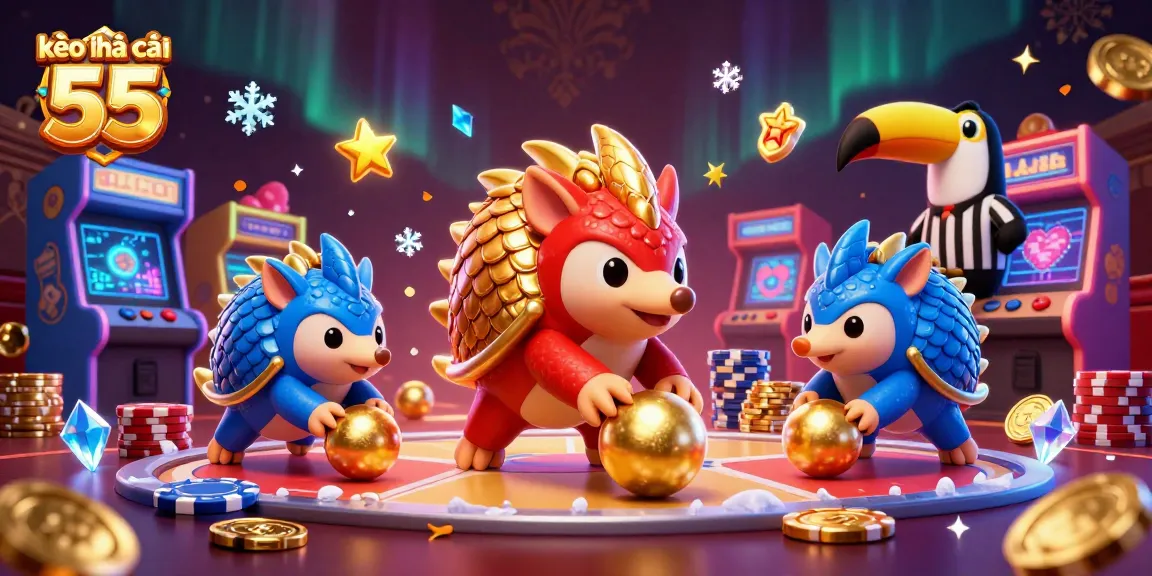 Roll into action with kèo nhà cái 55 as colorful pangolins bowl through poker chips in a vibrant casino.