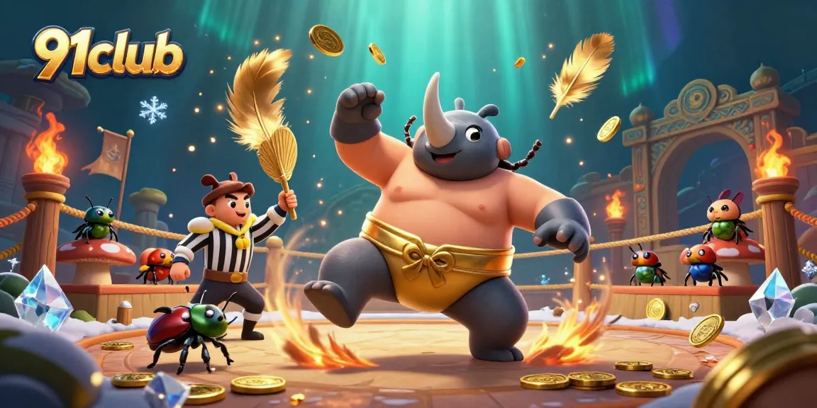 Engage with thrilling action at 91club with golden coins flying from a beetle sumo champion's stomp.