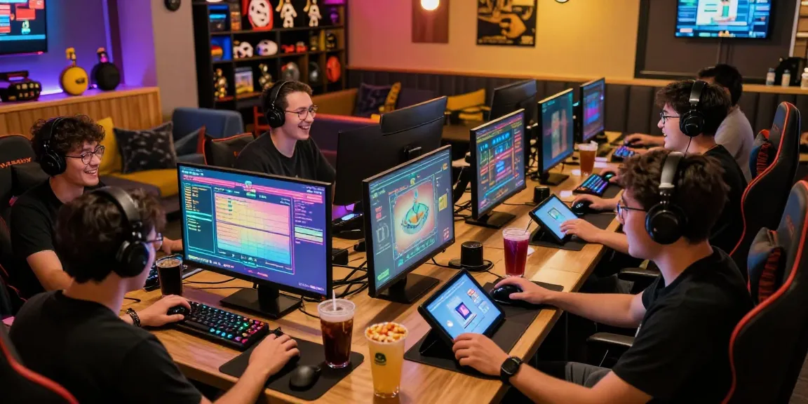 Super59 dalam suasana lounge game modern, pemain antusias menikmati slot online dengan pencahayaan LED berwarna.