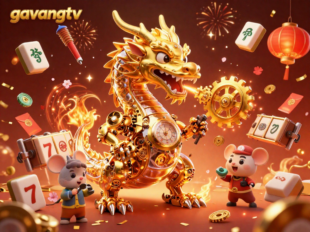 Engage with gambling excitement at gavangtv with a festive 3D casino illustration featuring a dragon.